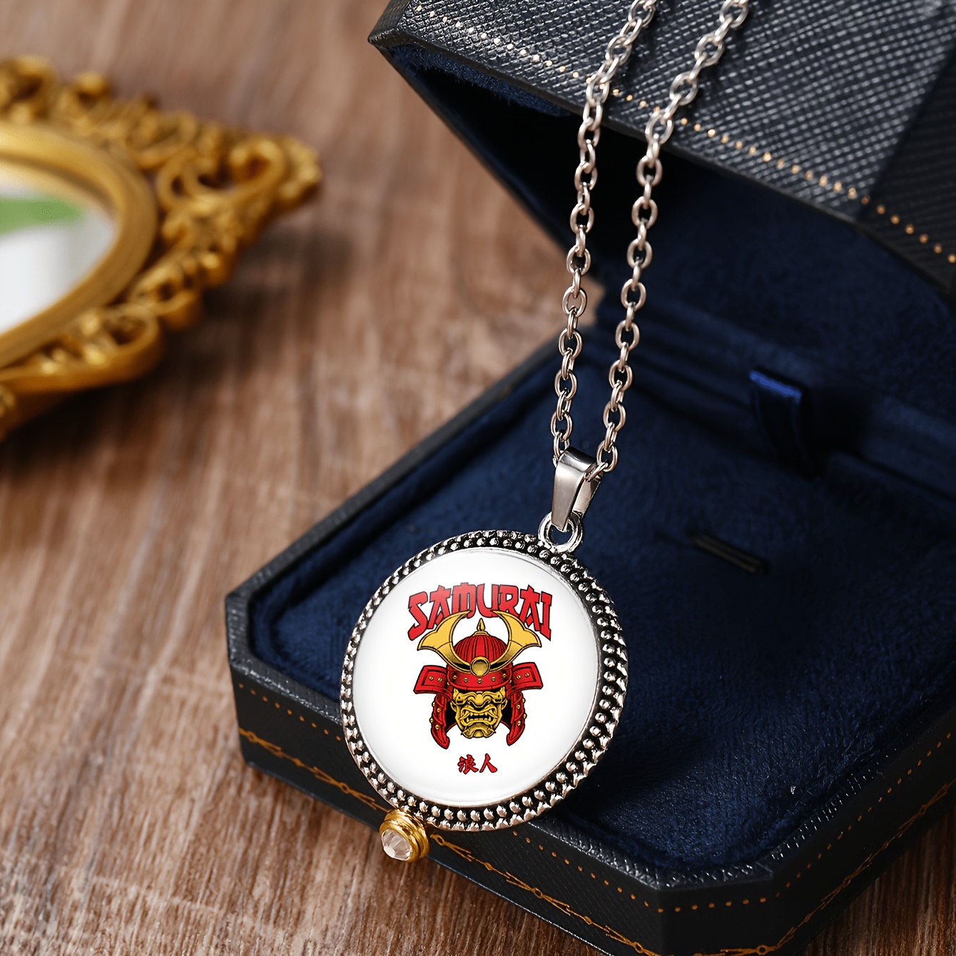 3pc Women's Round Glass Base Classic Jewelry Set, Samurai Design